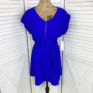 Tovia Scoop‎ Neck Tie Waist Tunic Shirt Dress Cobalt Blue Large Mini